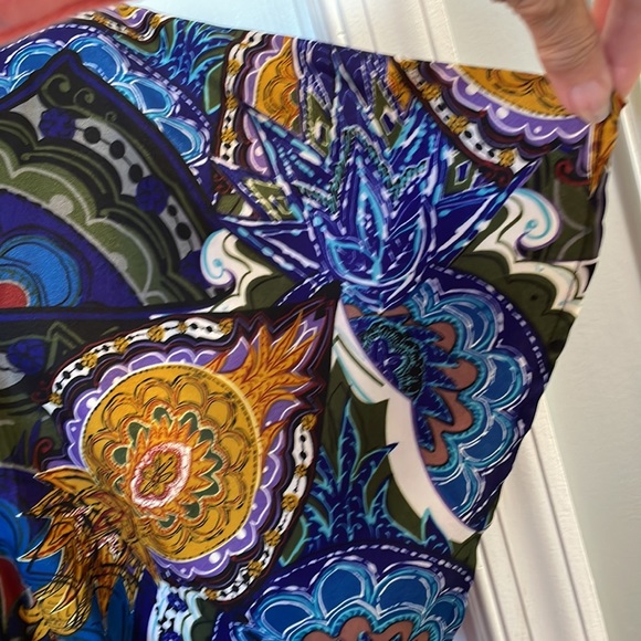 EUC BCBG MAXAZRIA DRESS Casual cocktail work dolman sleeves blue green gold Med - Picture 6 of 15